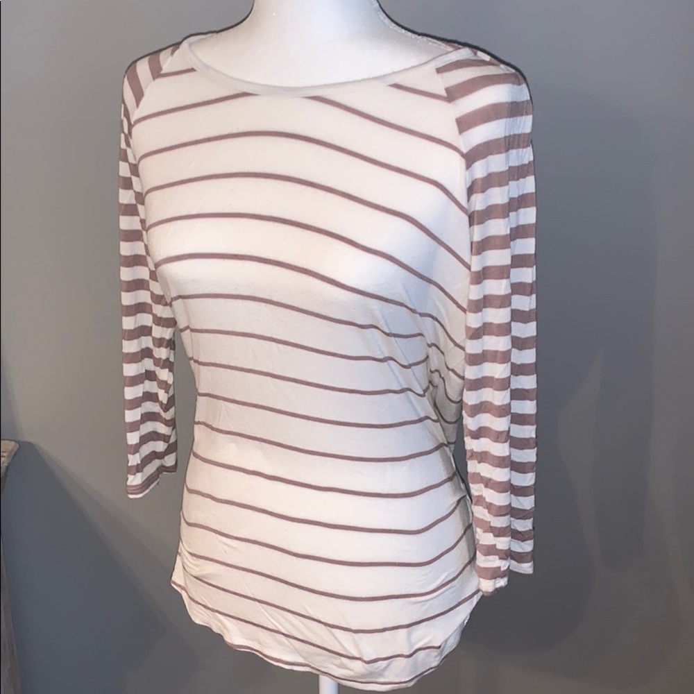 Tan & Cream stripe 3/4 sleeve top